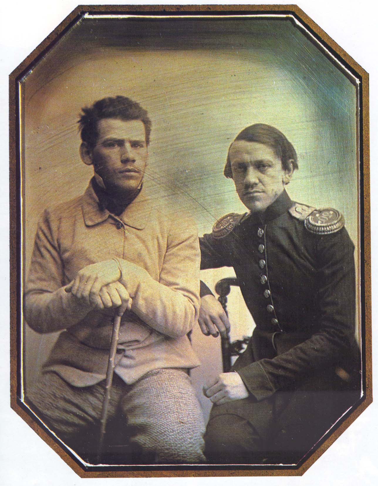Л.Н, Толстой с братом Н.Н. Толстым (1823-1860). Москва. Дагерротип. К.П. Мазера. 1851 г. 