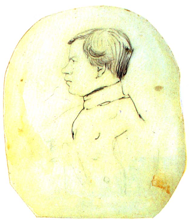 Лев Толстой – студент. Рисунок неизвестного художника. Б., картон, 1840-е гг.